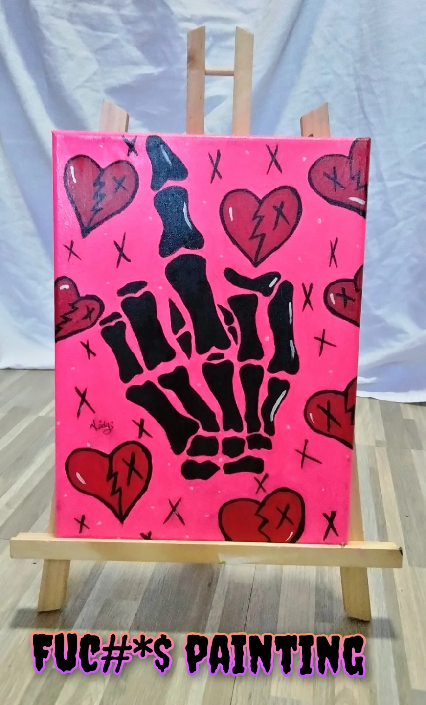 Hand-Painted Canvas Art with Broken Hearts
