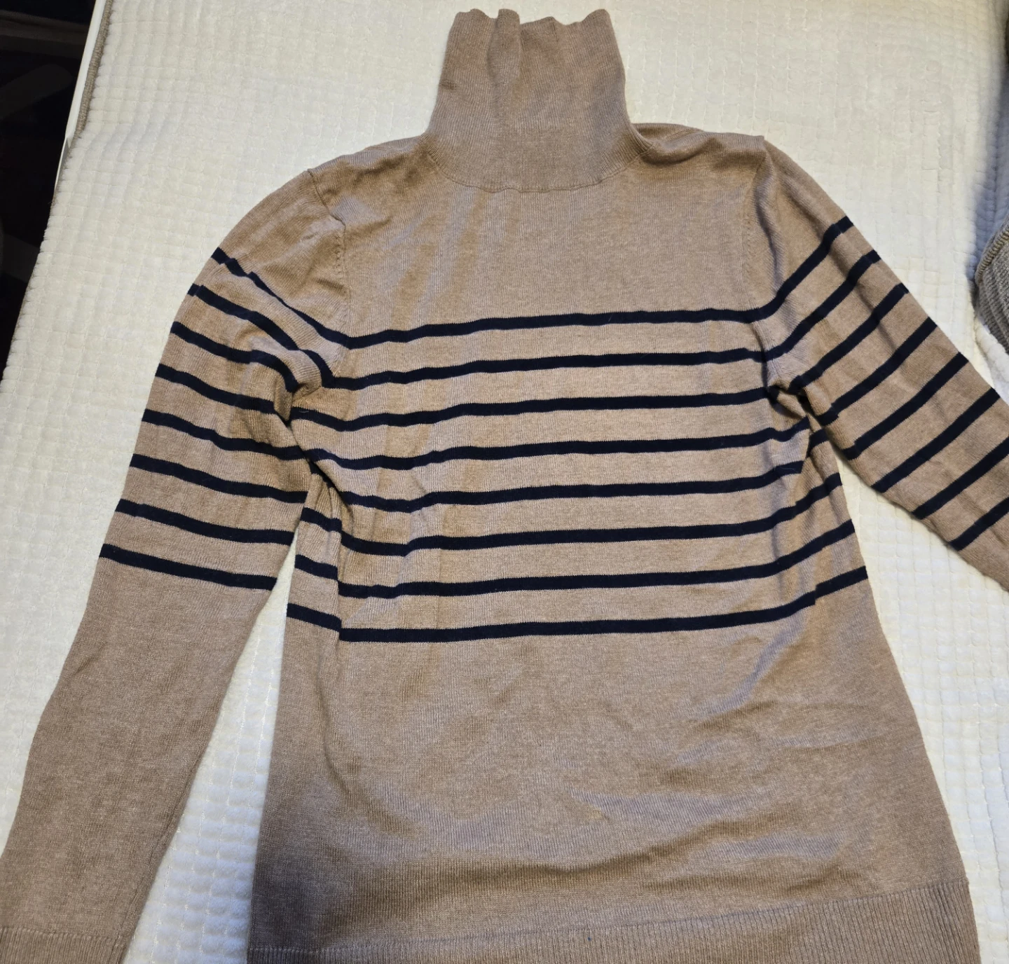 Women's Striped Turtleneck Sweater - Tan & Navy - photo 2