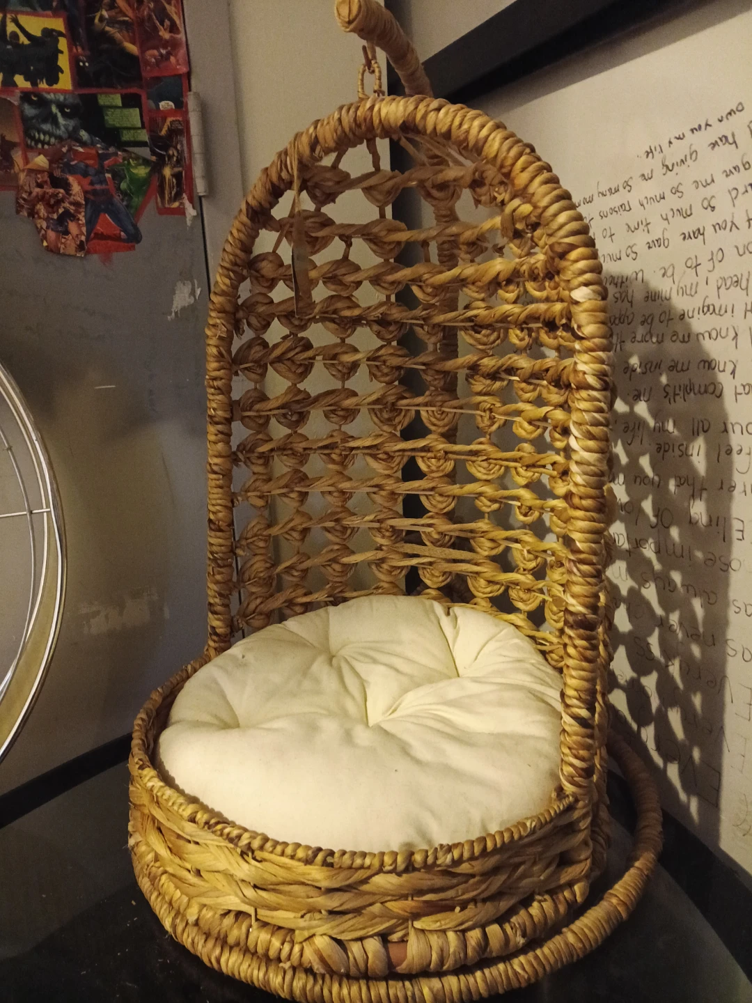 Wicker Hanging Chair with Cushion for Cats!