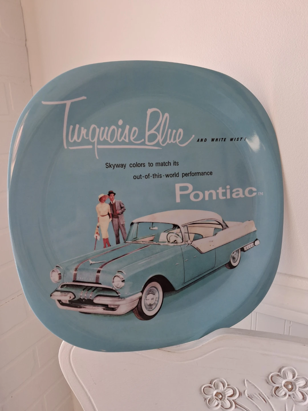 Vintage Pontiac Turquoise Blue Decorative Plate 14"x14" - photo 2