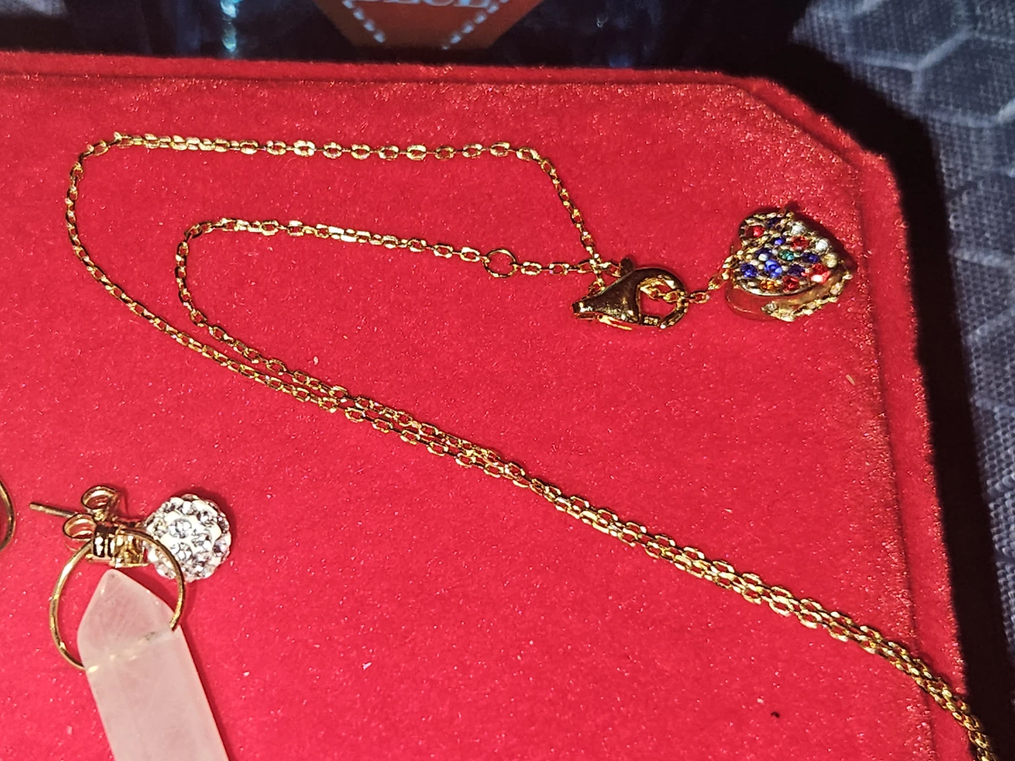 14k Crystal Drop Earrings & silver Necklace Set,