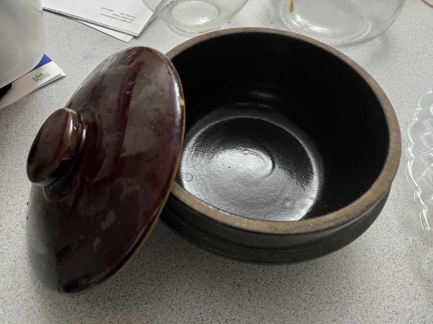 Brown Stoneware Pot with Lid