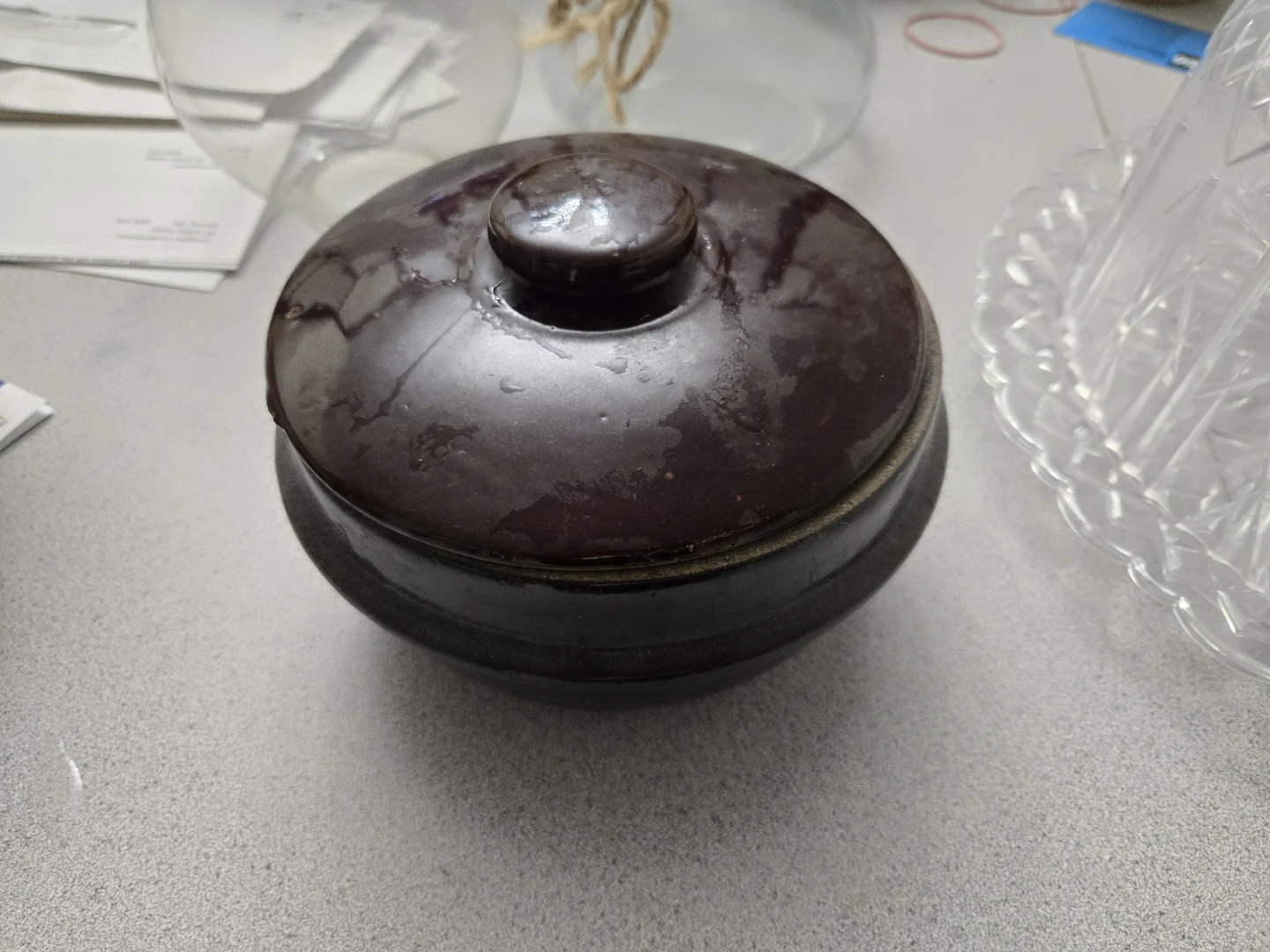 Brown Stoneware Pot with Lid - photo 2