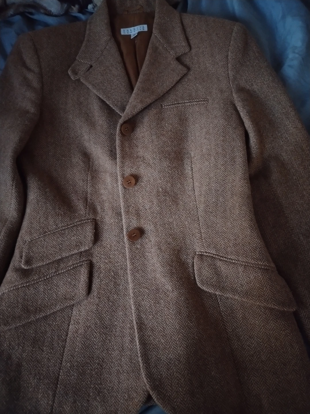 🏆Barneys New York Brown Herringbone Blazer Size 42/8