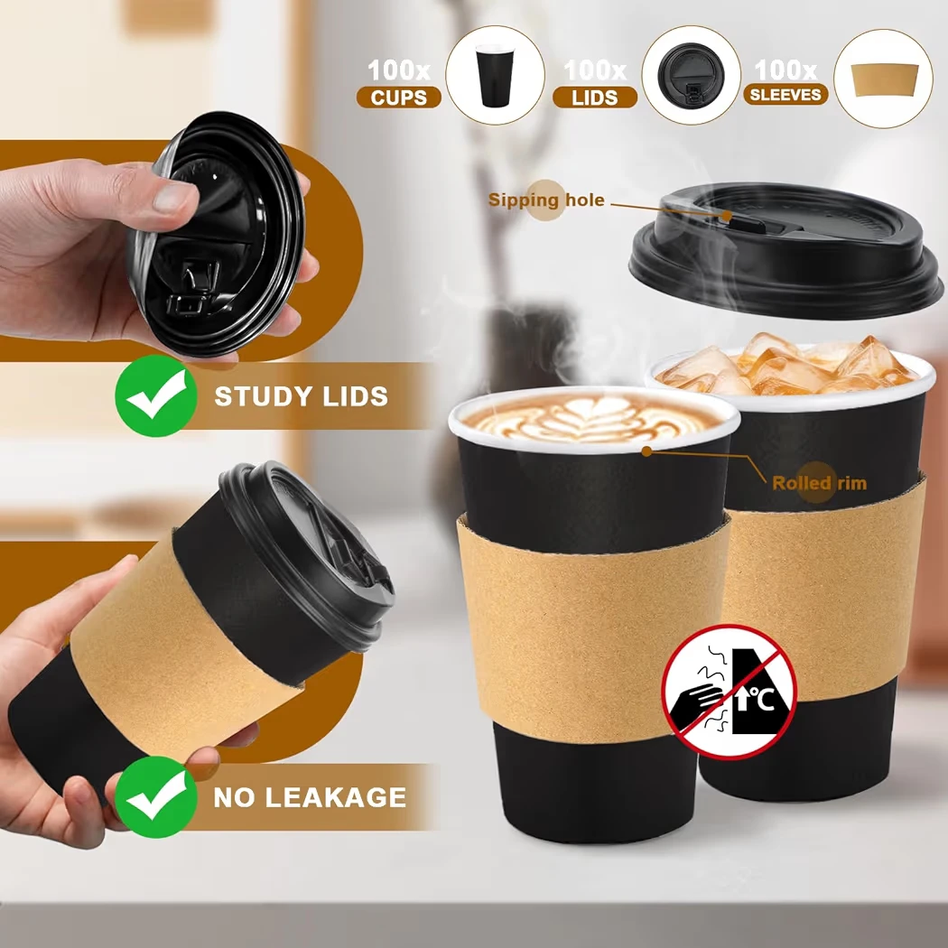 Lamosi 16oz Paper Coffee Cups with Lids and Sleeves - 100 Pack - photo 4