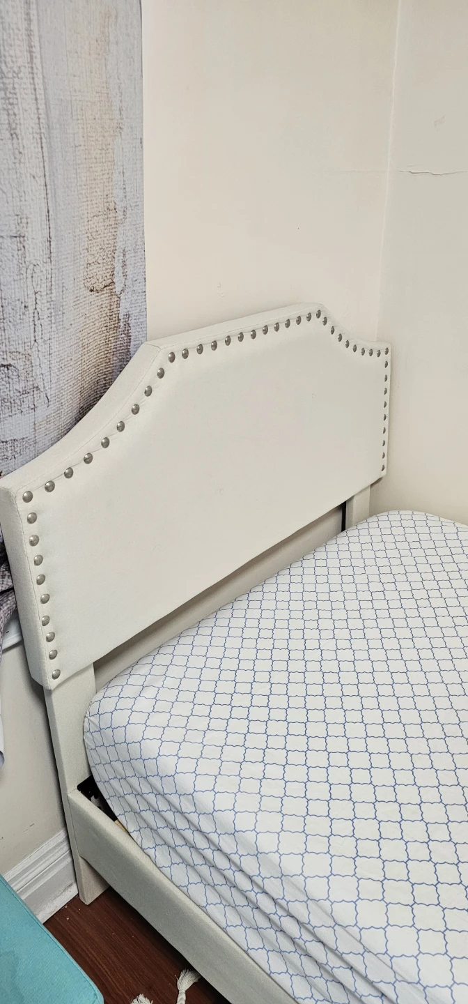 White Upholstered Twin Bed Frame with Headboard