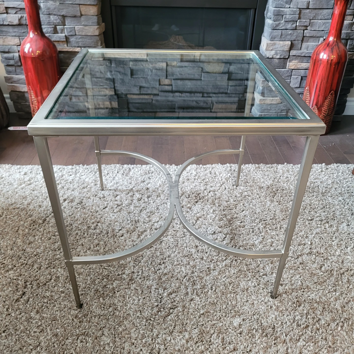 BRAND NEW Glass Top Side Table with Metal Frame