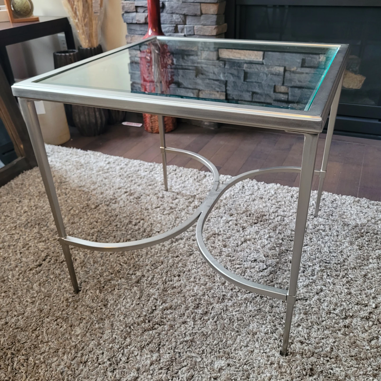 BRAND NEW Glass Top Side Table with Metal Frame - photo 3