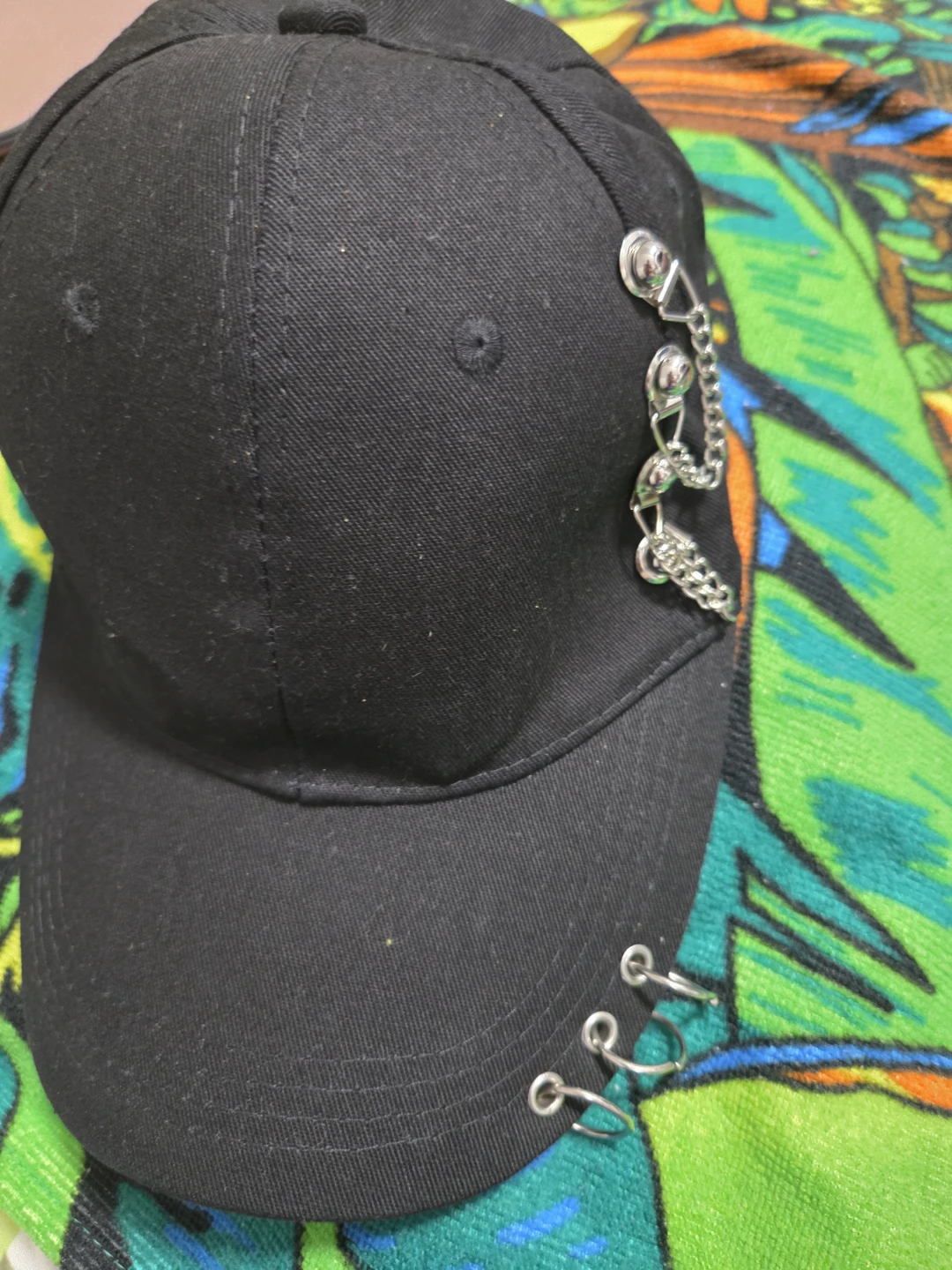 Black Cap with Chain Detail