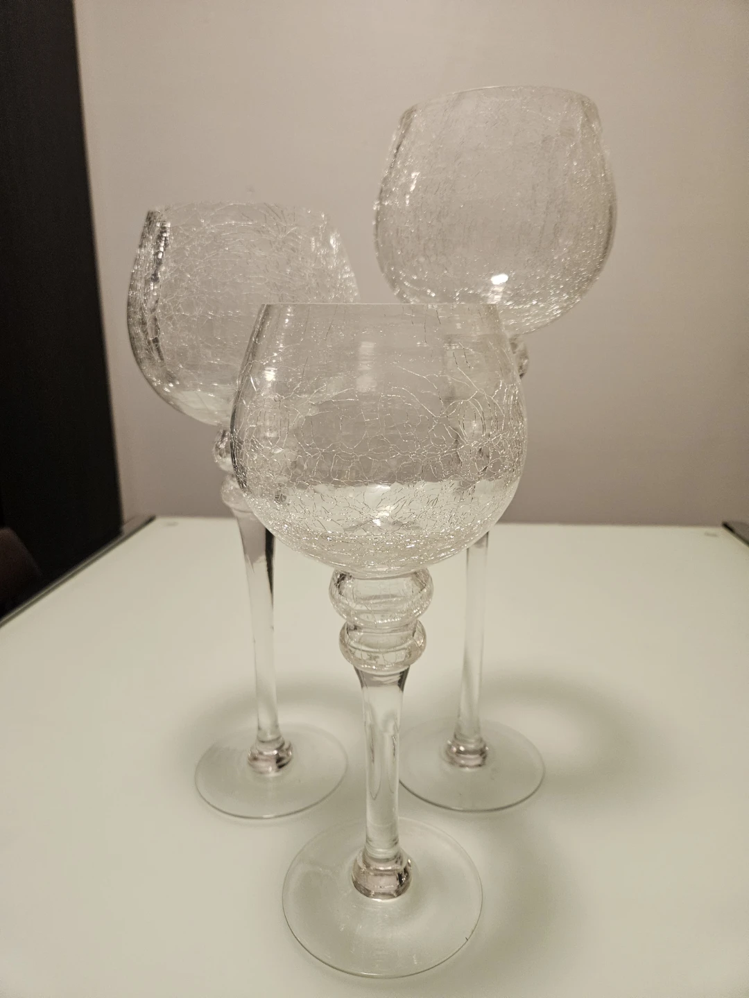 Crackled Glass Goblet Candle Holders (Set of 3)- MOVING SALE!