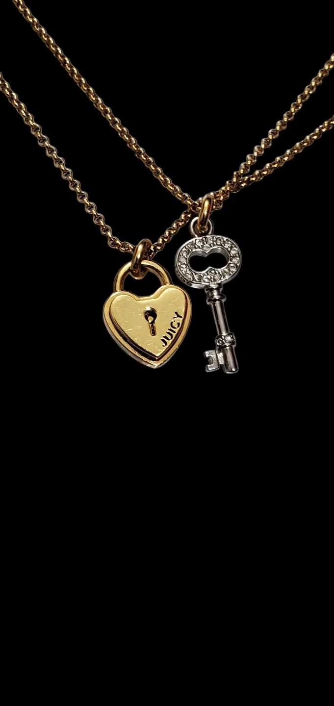 Y2K Juicy Couture Heart Lock & Key Pendant Necklace Set - photo 3