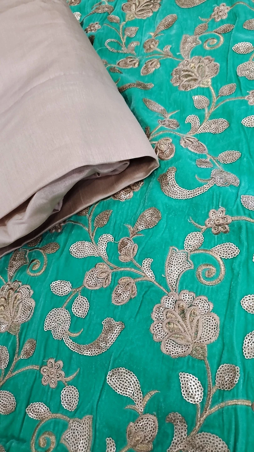 Velvet Embroidered Green Salwar Kameez - photo 2
