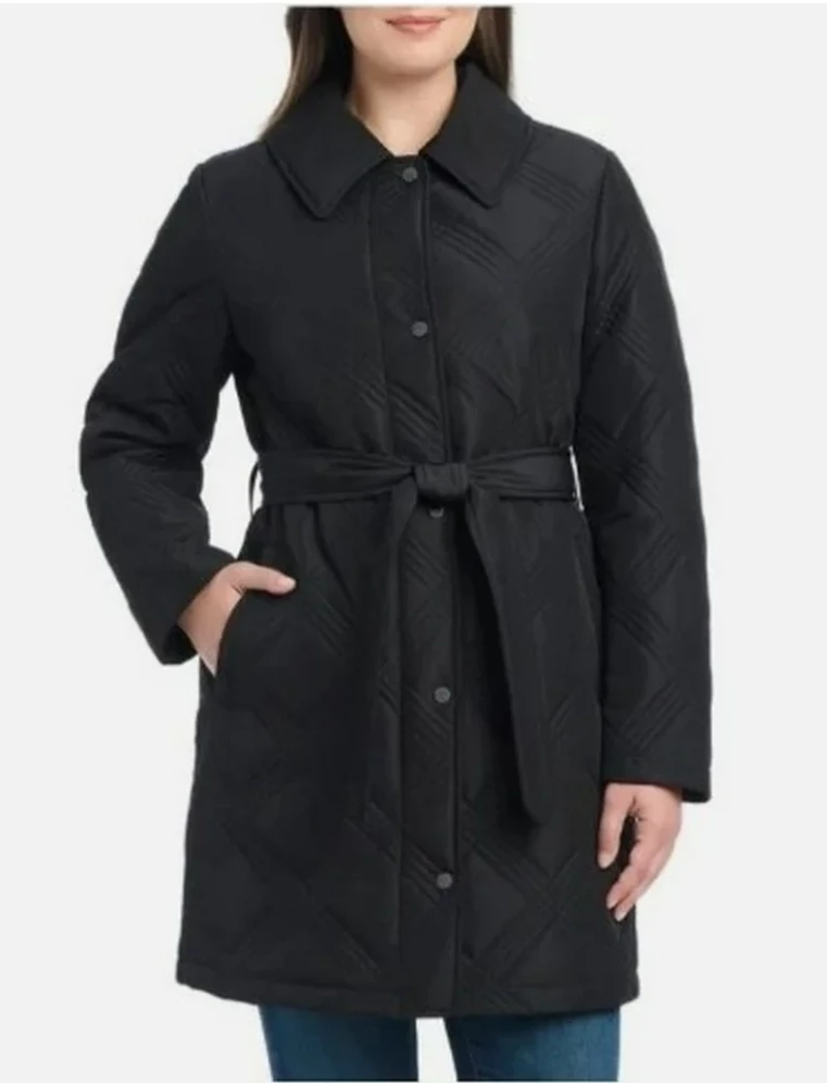 NWT Jones New York Women’s Black Quilted Hooded Belted Coat - photo 3