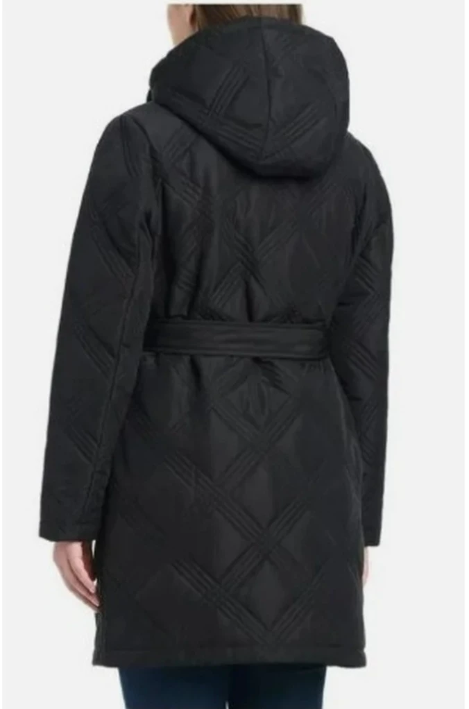 NWT Jones New York Women’s Black Quilted Hooded Belted Coat - photo 4
