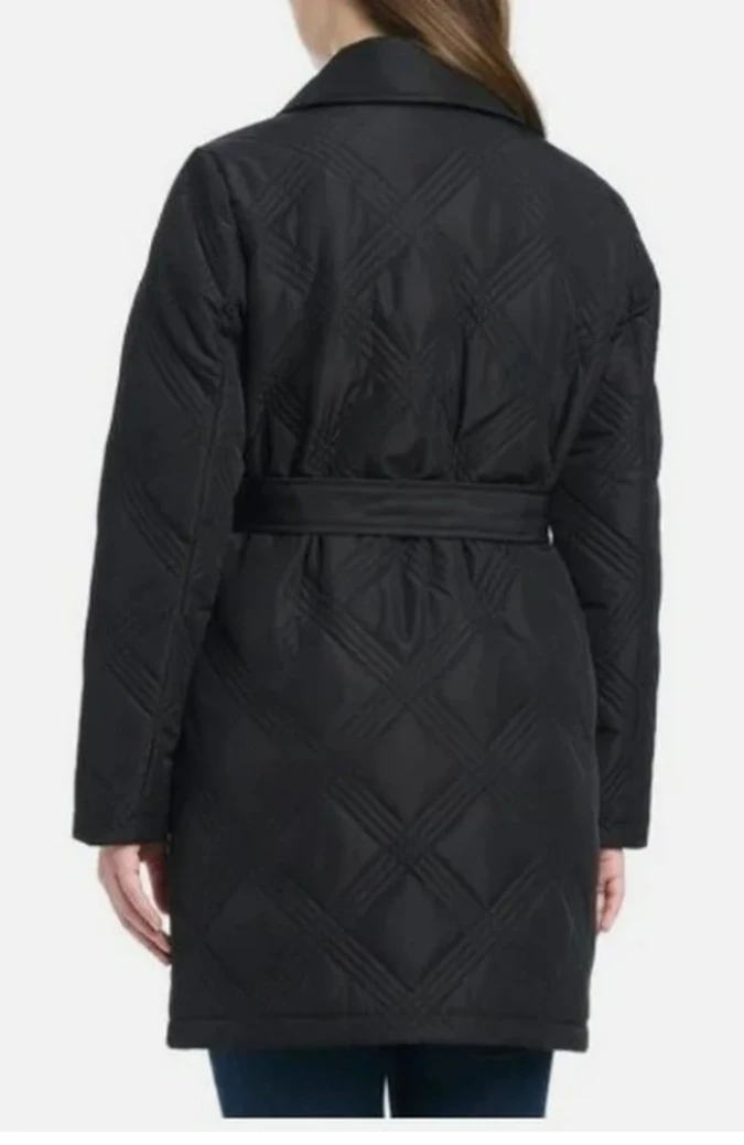 NWT Jones New York Women’s Black Quilted Hooded Belted Coat - photo 5
