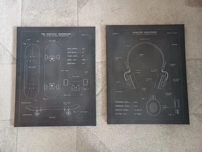 Skateboard & Headphones Blueprint Framed Art (Ikea)
