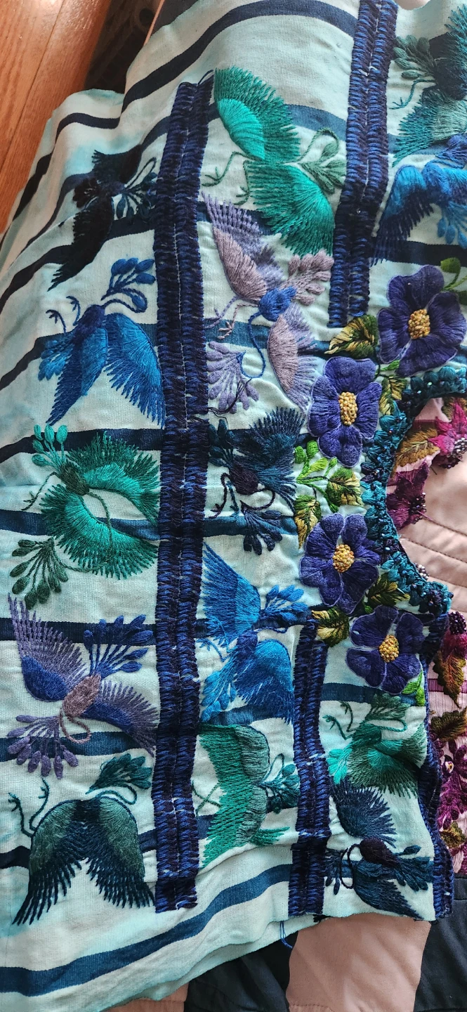 Embroidered Tunic Top with Birds and Flowers - photo 2