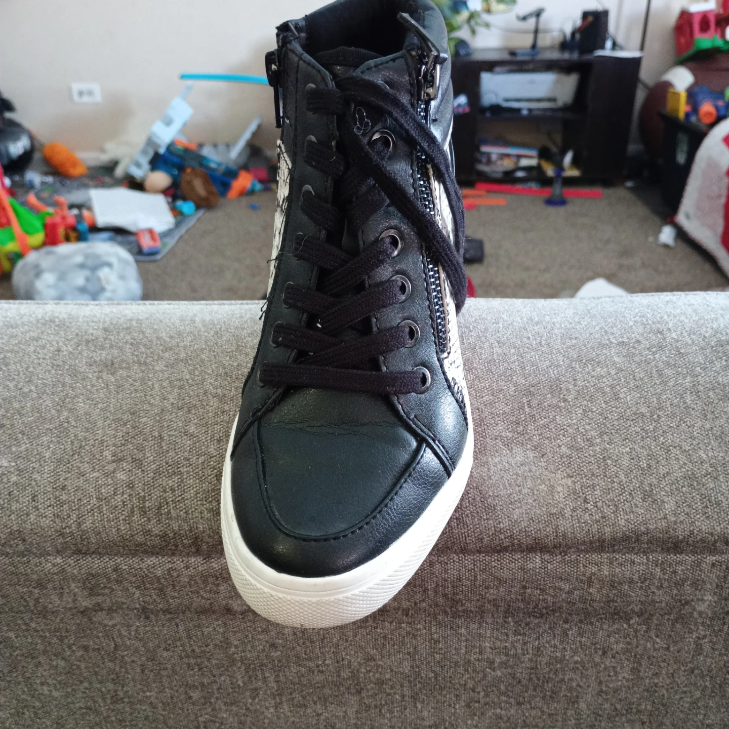 Black Wedge High-Top Sneakers with Snakeskin Detail - photo 2