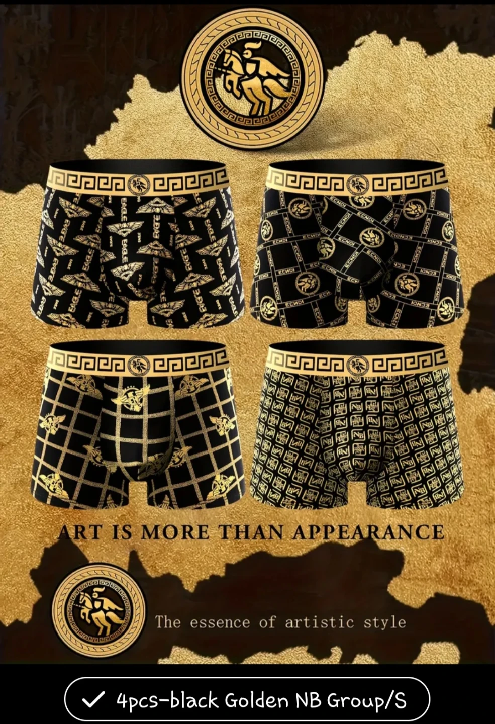 4pcs Black Golden NB Group Men's Boxers - Size S✨️🩲