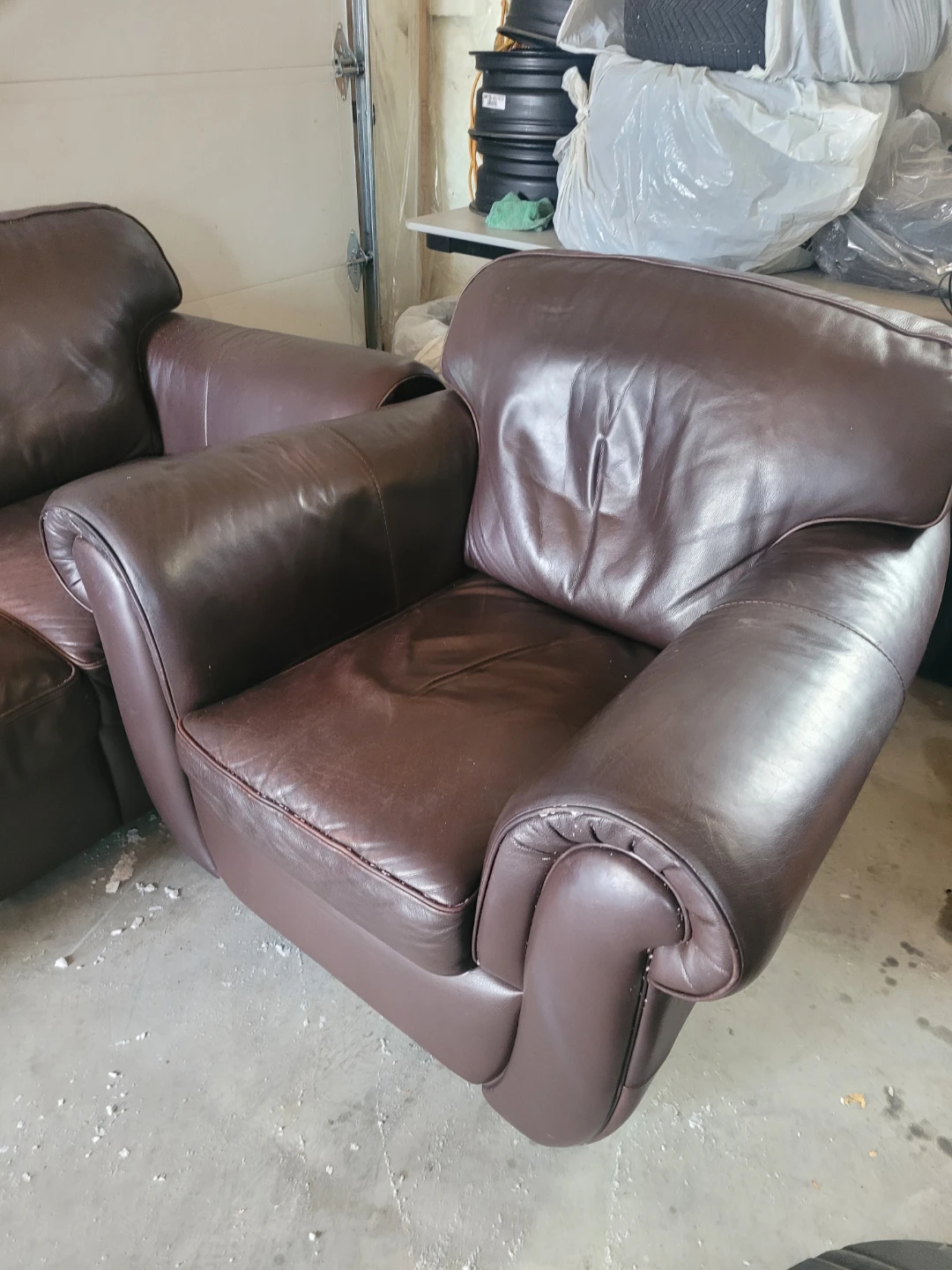 Brown Leather Sofa and Armchair Set - photo 4