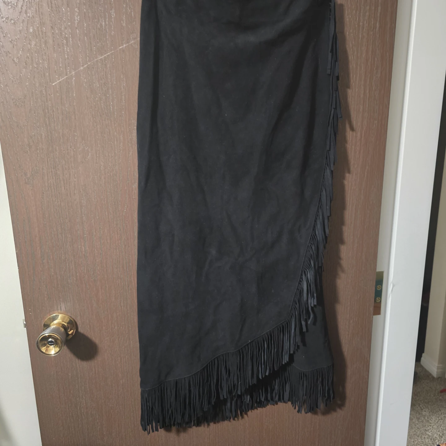 Irka Black Suede Fringe Skirt - Size 10
