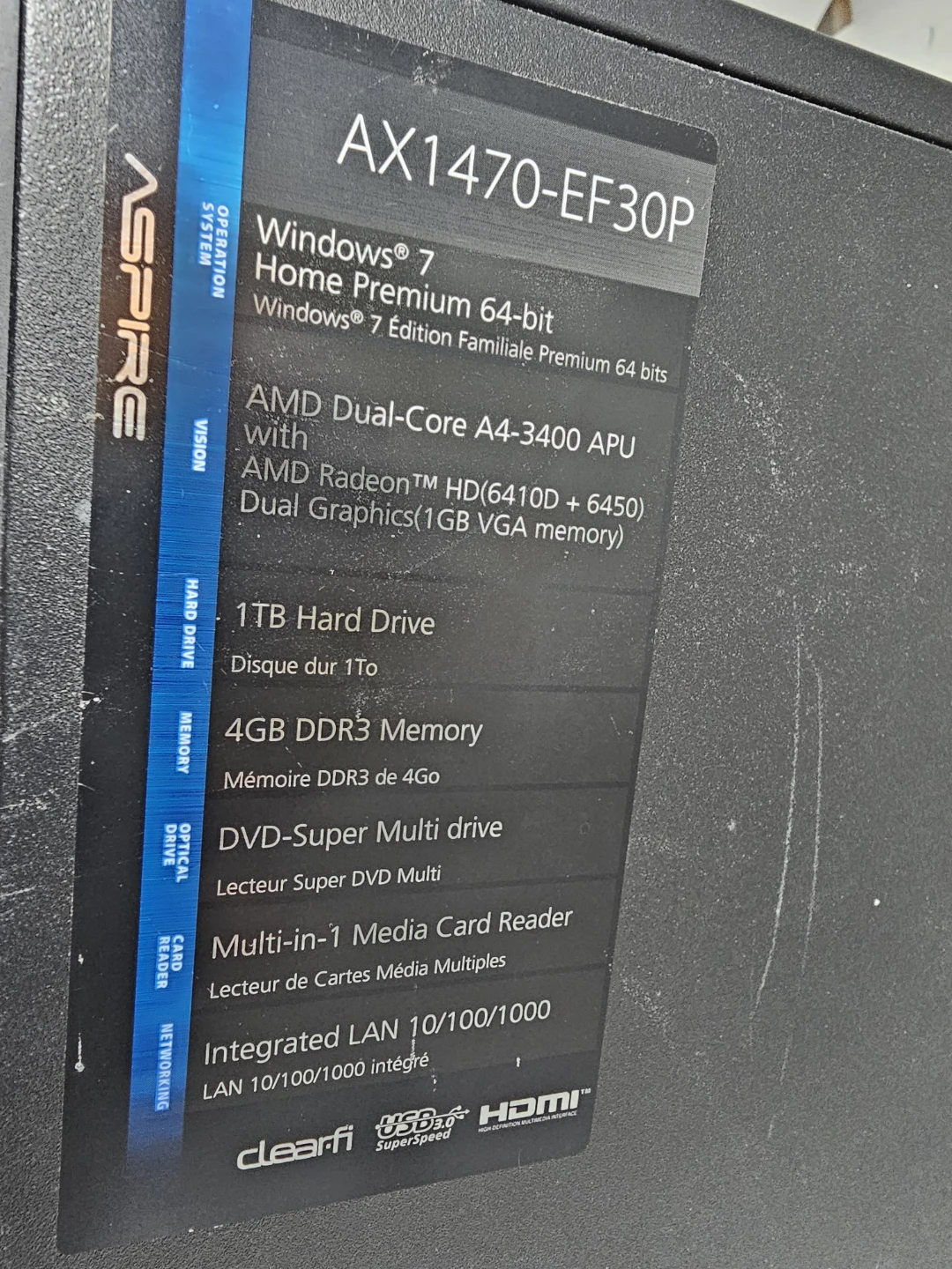Acer Aspire X1470 Personal Computer - photo 2