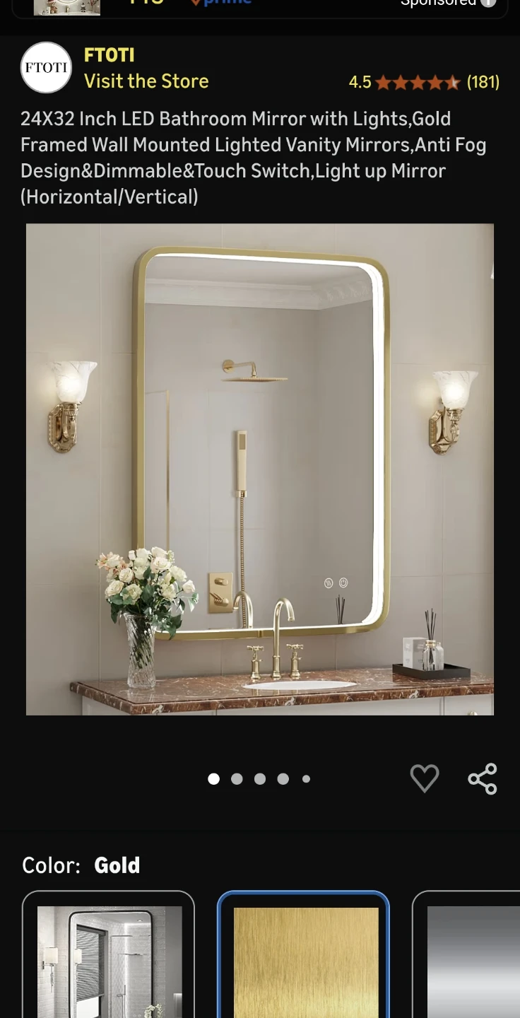 New FTOTI 24x32 Inch Gold LED Bathroom Mirror