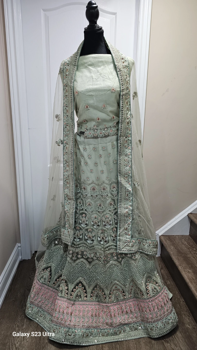 Embroidered Lehenga Choli Set - Mint Green