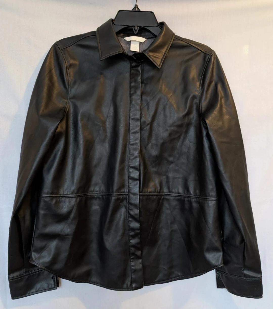 H&M Black Faux Leather Shirt - Size S