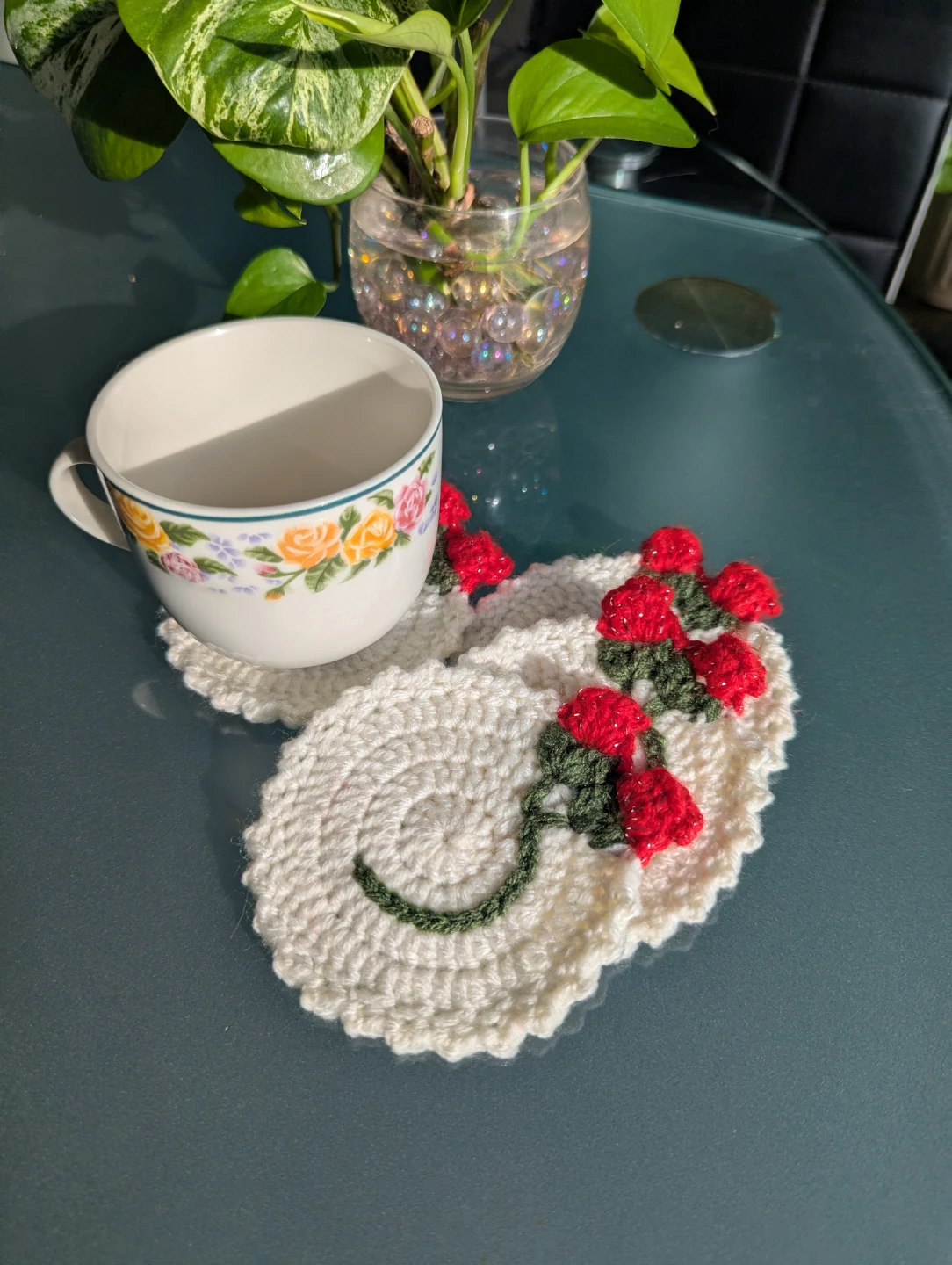 Handmade Crochet Coasters with Rose Design (Set of 6) - photo 2