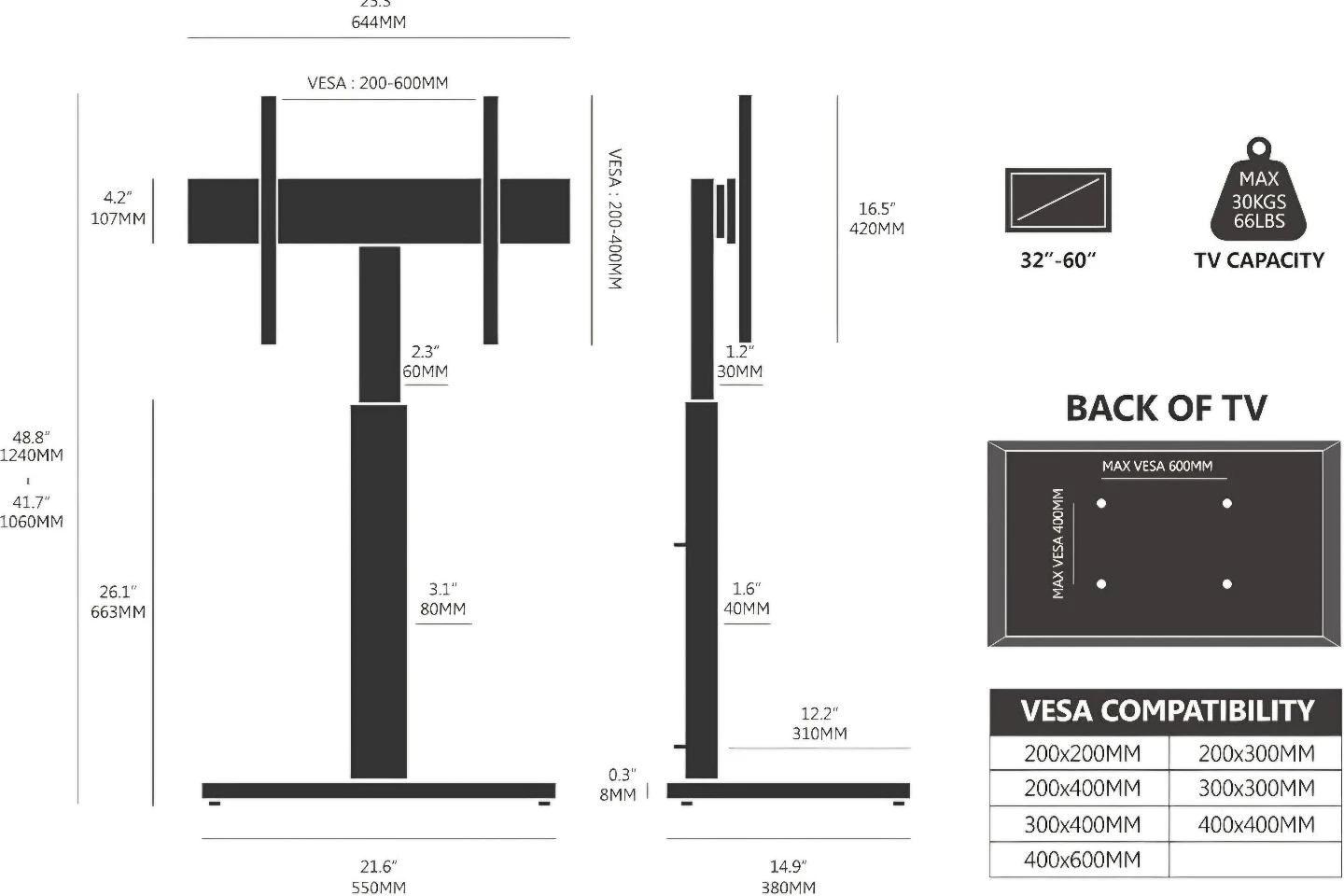 TV Floor Stand for 32"-60" TVs - photo 4