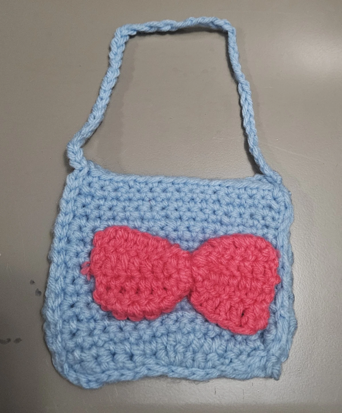 Handmade Crochet Blue Purse with Pink Bow