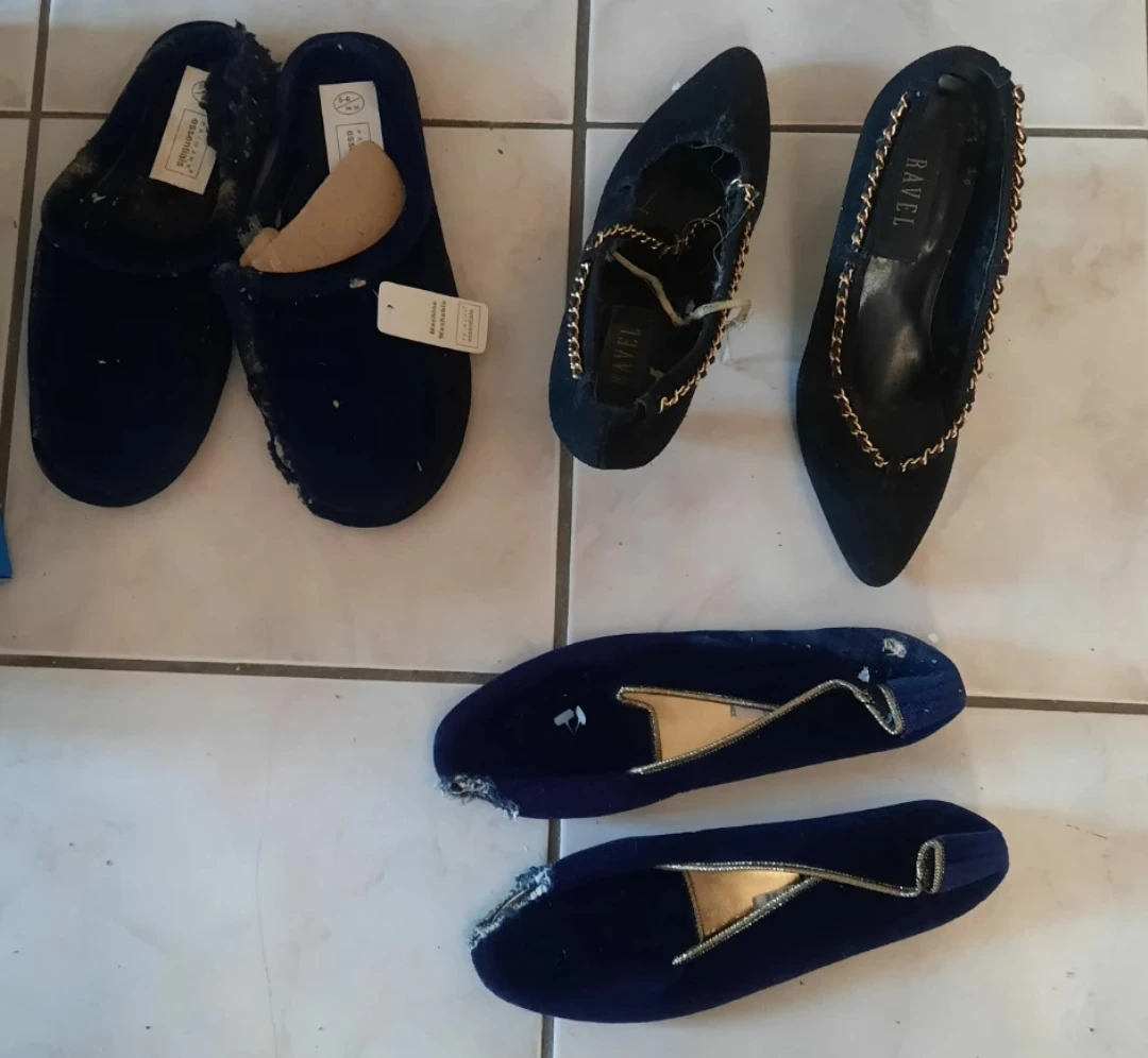 Ravel Black Suede Heels & Blue Slippers
