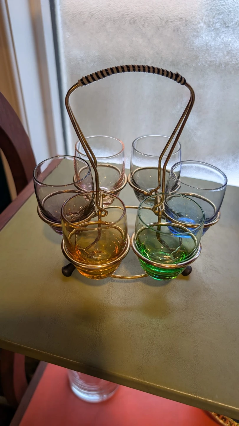MCM Shot Glasses with brass Carrier Set from 1950s - photo 2