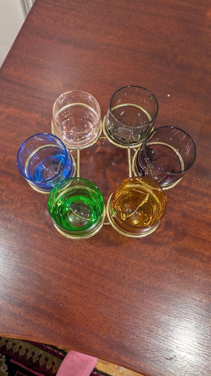 MCM Shot Glasses with brass Carrier Set from 1950s - photo 4
