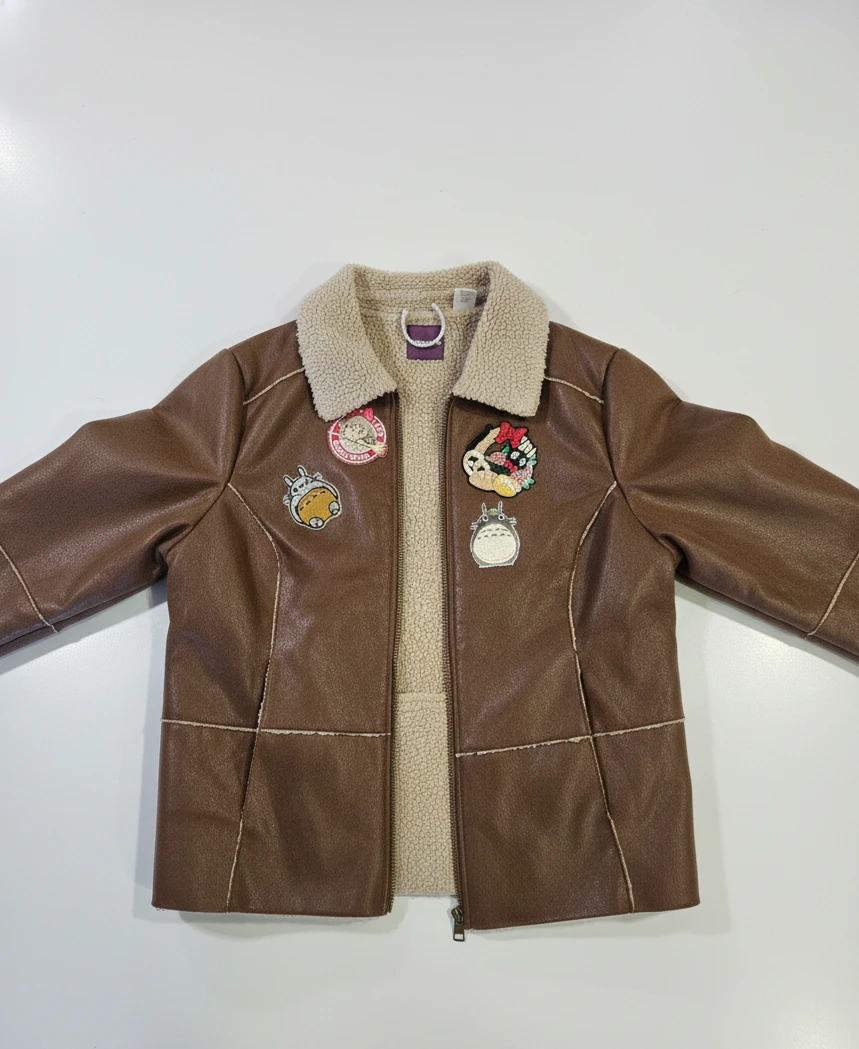 Brown Faux Aviator Jacket with Ghibli Patches