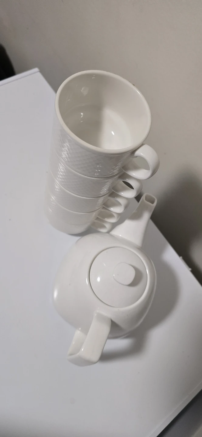 White Teapot and Stackable Mugs Set - photo 2