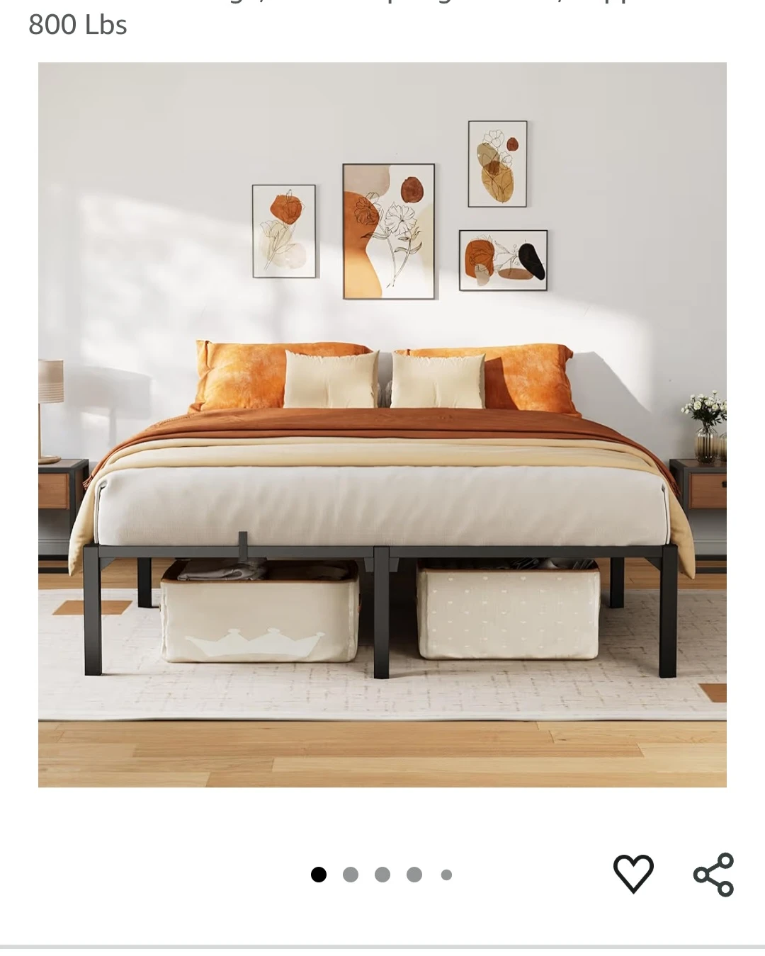 Queen size Metal Bed Frame with Headboard Brackets - photo 3