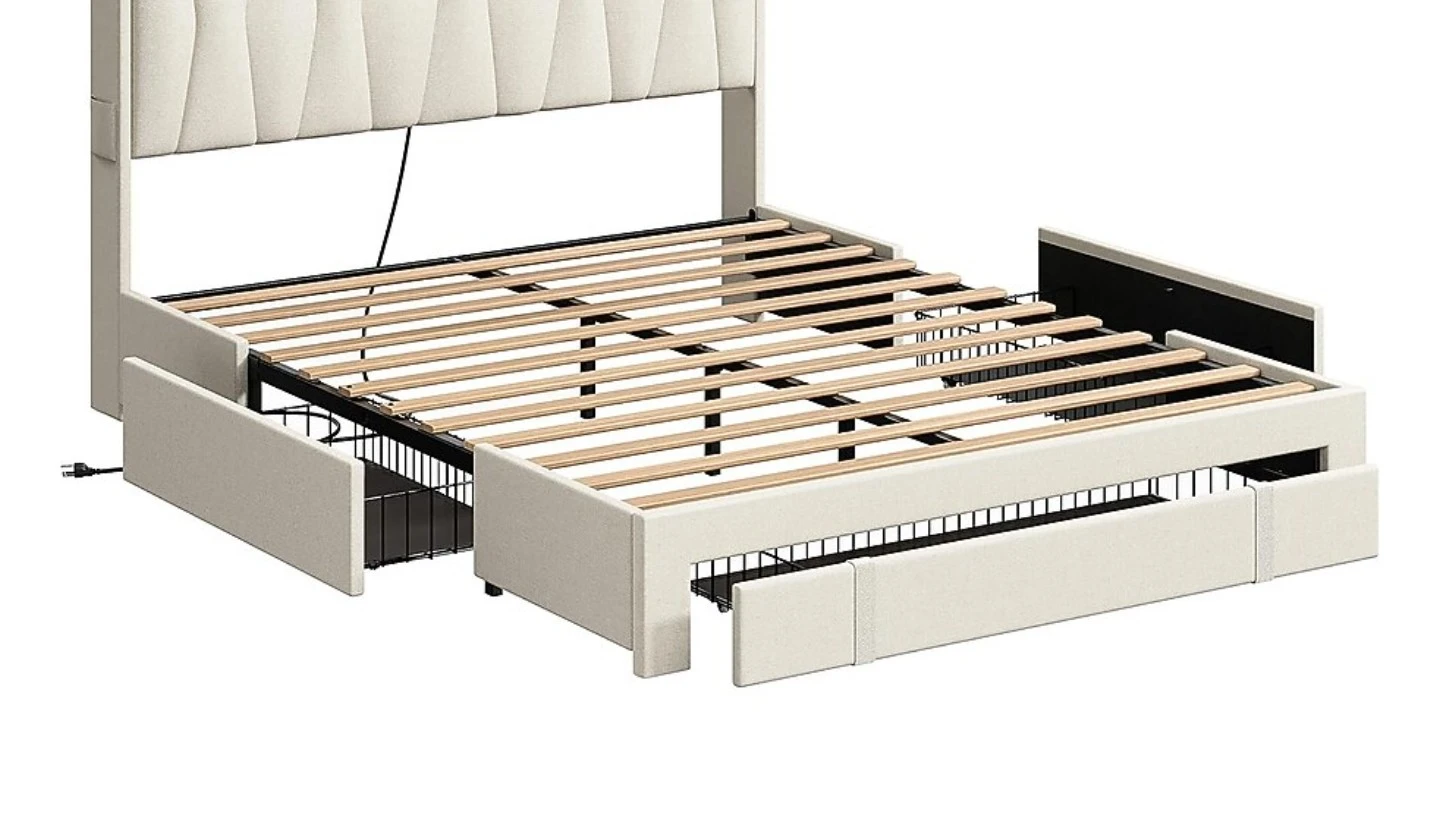 Queen Bed Frame with Headboard and Storage Drawers