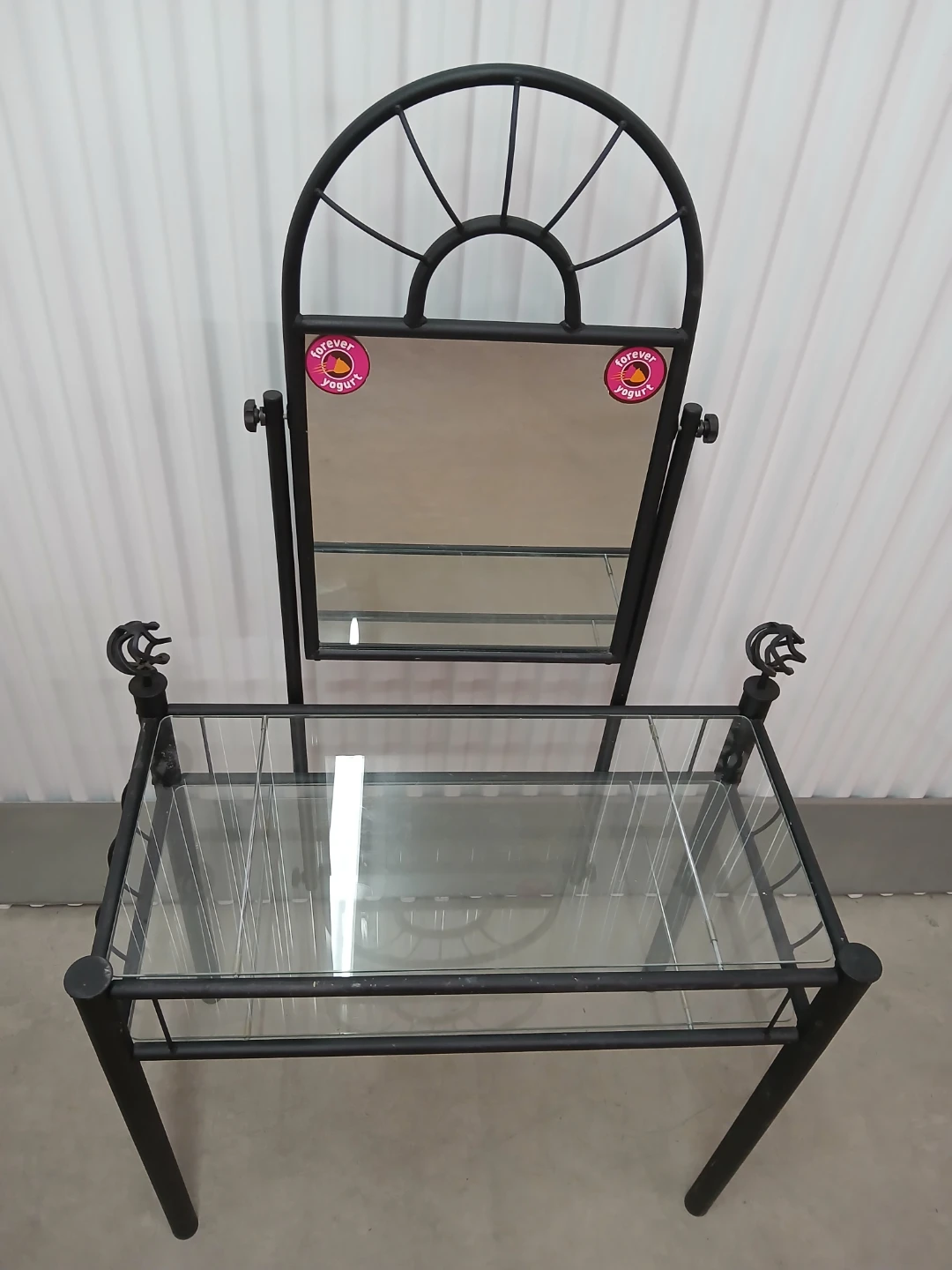 Glass Top Console Table with Arch Mirror, metal make up vanity - photo 3