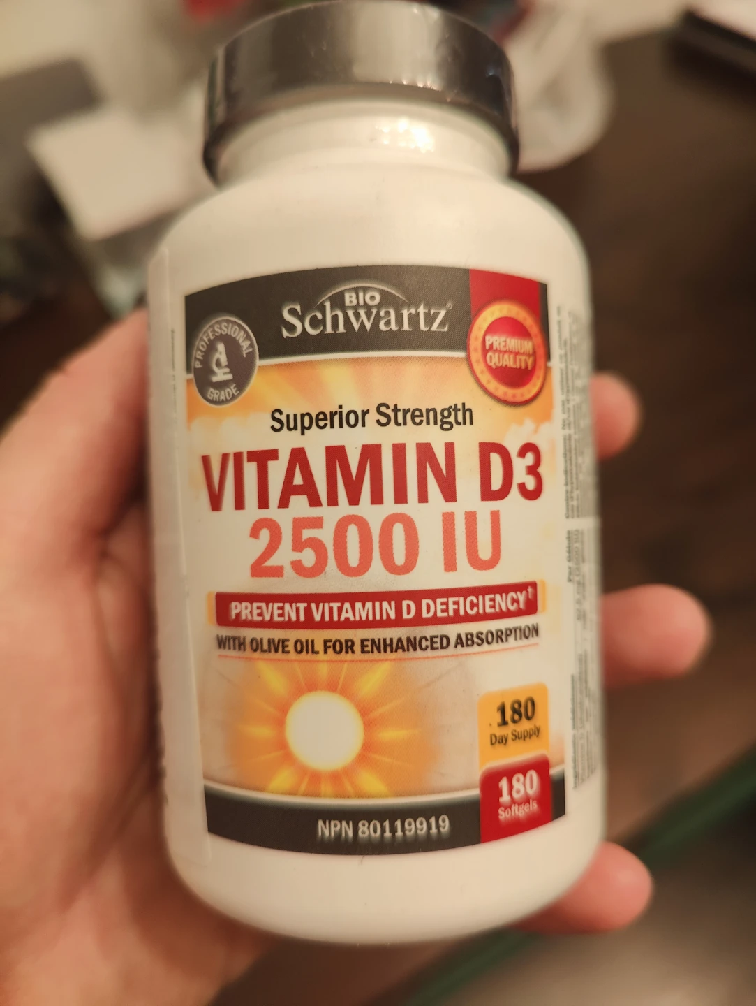 Bio Schwartz Vitamin D3 2500 IU Softgels - 180 Count