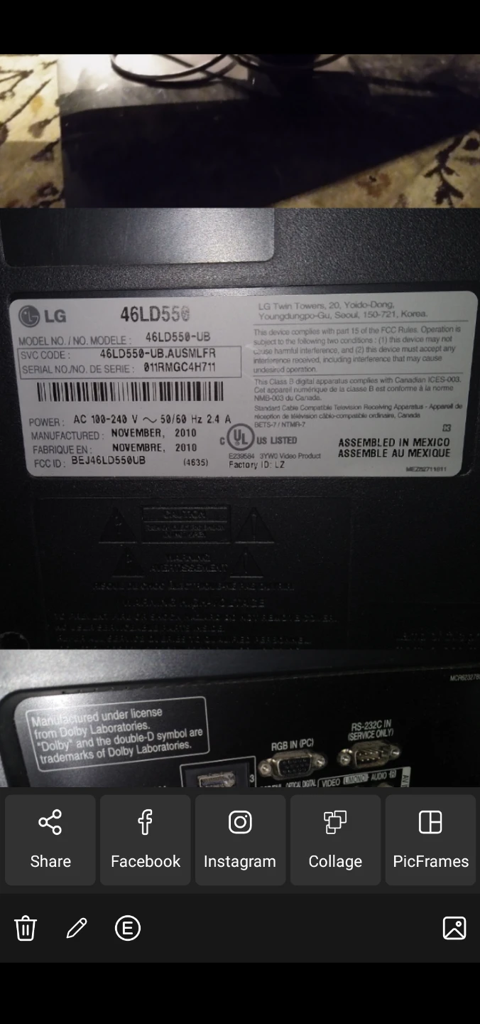 LG 46" HD 1080p LCD TV (HDMI NOT WORKING) TV STILL TURNS ON - photo 5