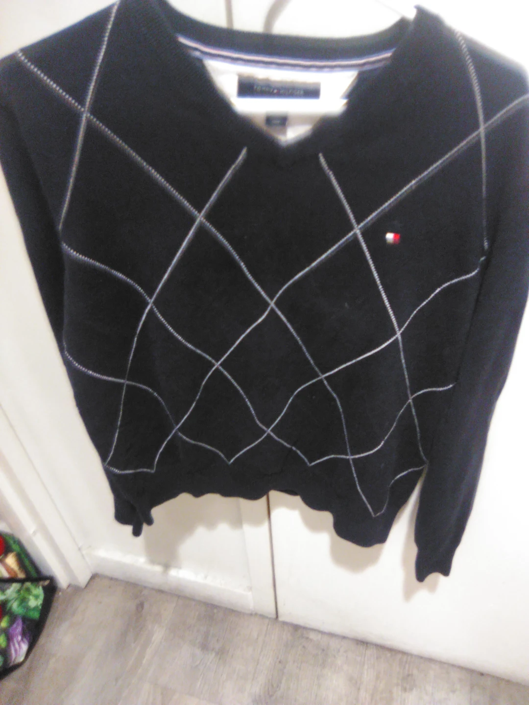 Tommy Hilfiger Black Argyle V-Neck Sweater
