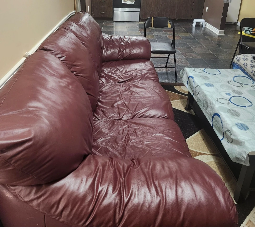 Maroon Leather Sofa - photo 2