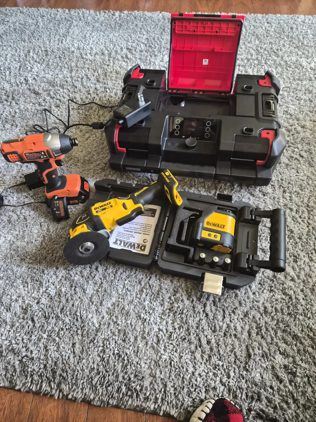 DeWalt Laser Level, Black & Decker Impact Driver, Versastack