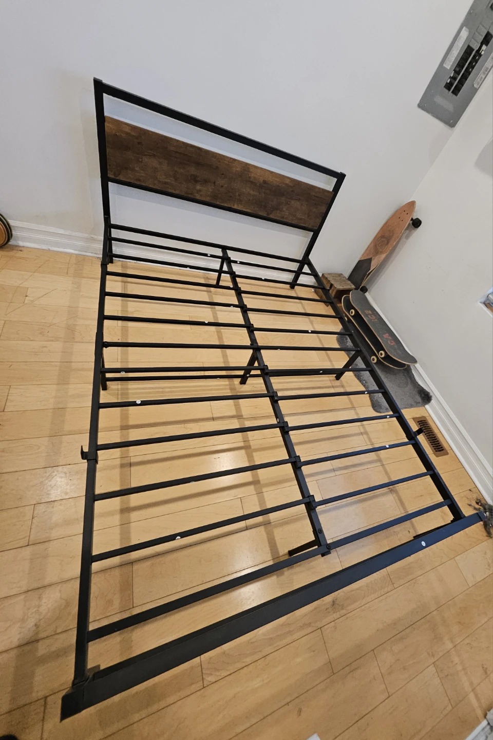 Metal Bed Frame with Wood Headboard - Double/Full