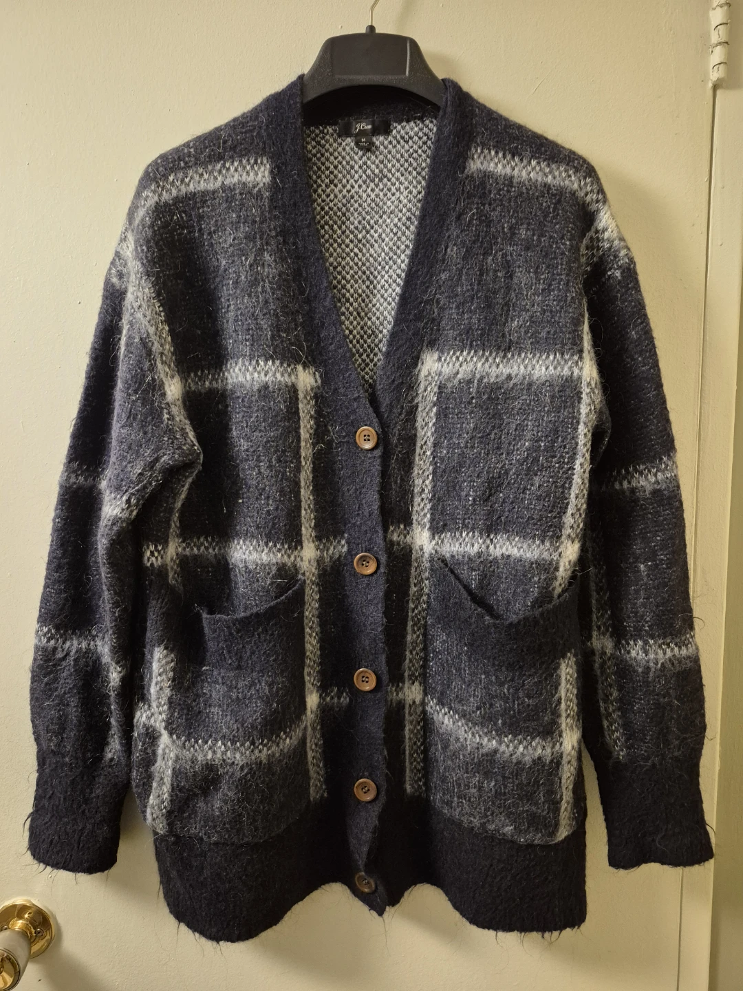 Navy Plaid Cardigan - Size M