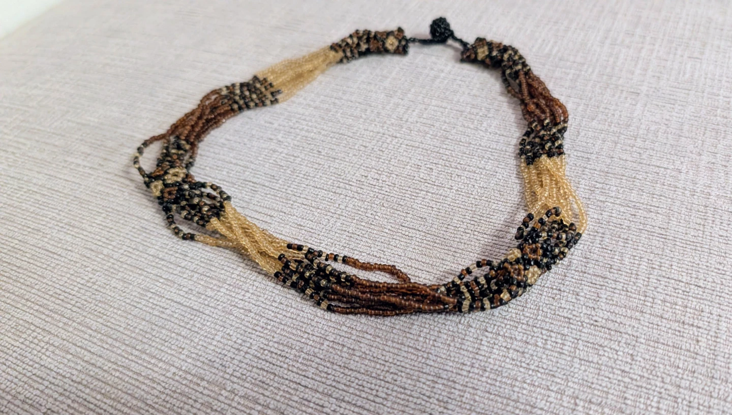 Beaded Strand Necklace - Brown & Beige