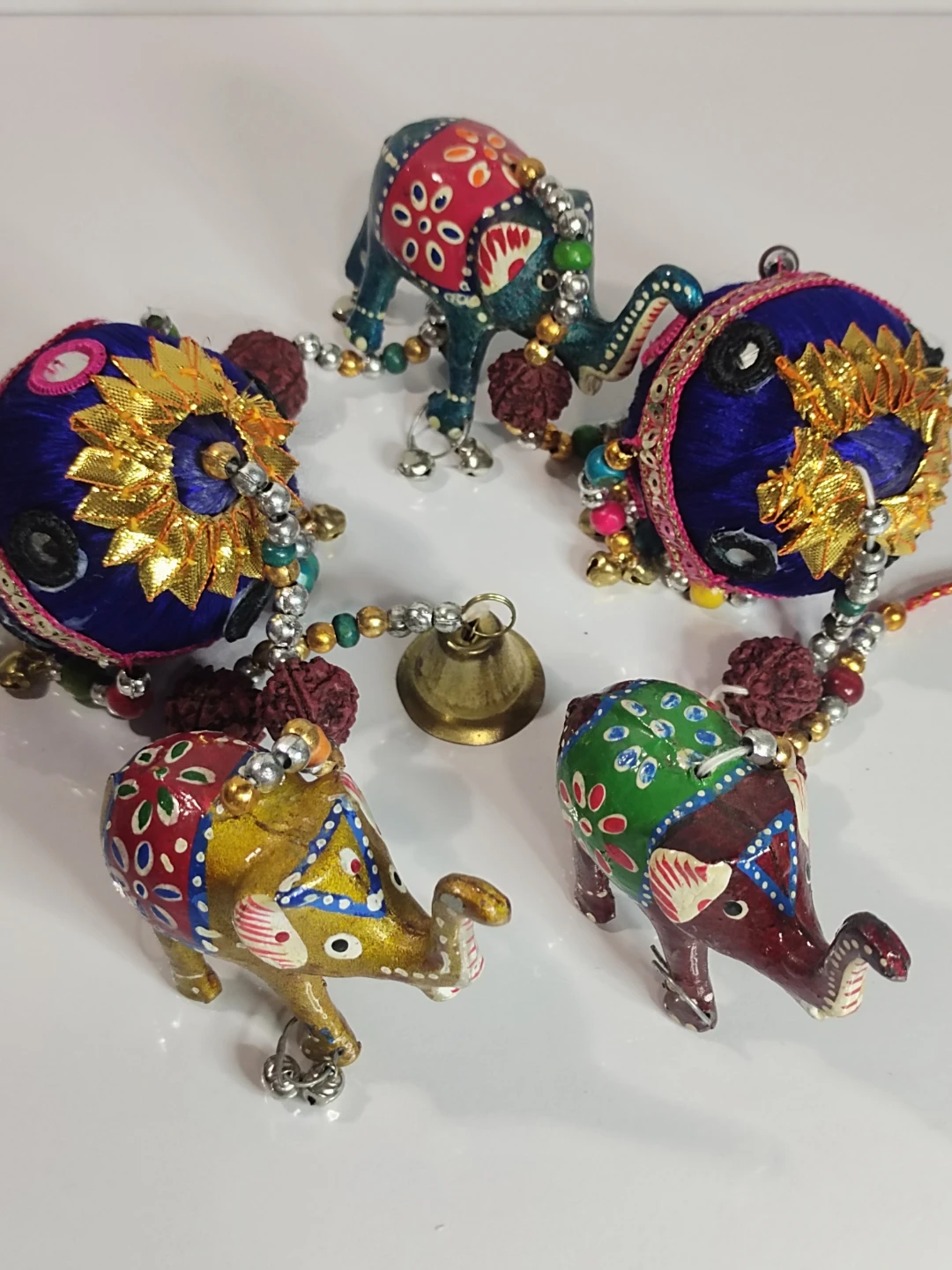 Hand-painted Elephant Hanging Decor with Bell - photo 2