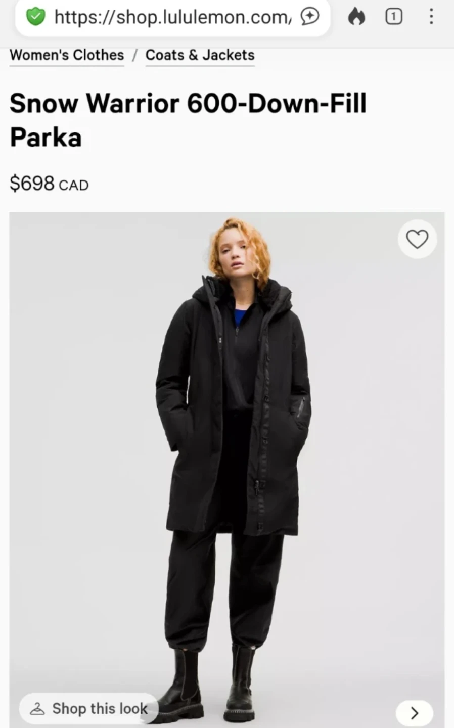 Lululemon 600-Down-Fill Parka (size 6)